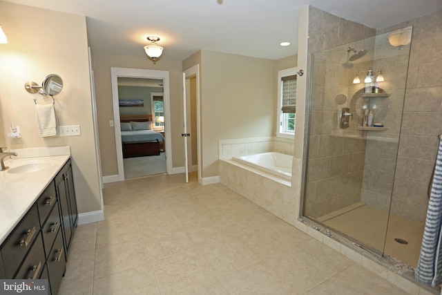 168 Williams Way, Lewes, DE 19958 - ensuite bathroom featuring tile patterned floors, tiled shower, a garden tub, and vanity