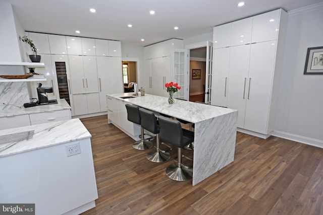 168 Williams Way, Lewes, DE 19958 - kitchen with modern cabinets, dark wood-style flooring, white cabinets, a sink, and recessed lighting