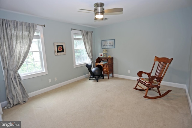 168 Williams Way, Lewes, DE 19958 - sitting room with carpet, ceiling fan, baseboards, and an office area