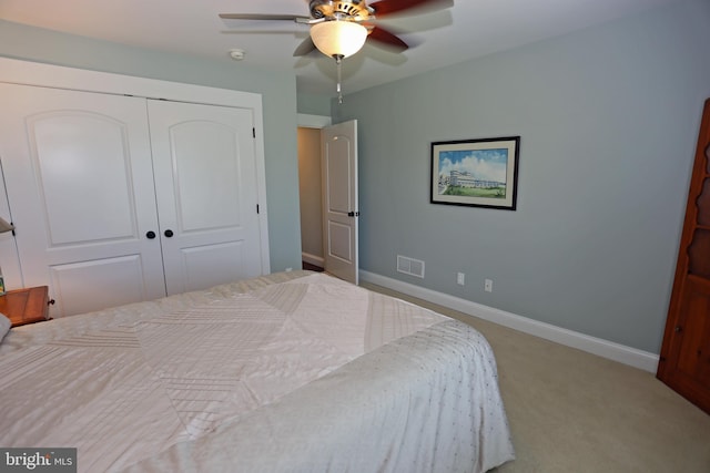 168 Williams Way, Lewes, DE 19958 - bedroom with a closet, carpet floors, baseboards, and a ceiling fan