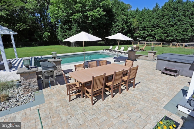168 Williams Way, Lewes, DE 19958 - view of pool featuring a covered hot tub, a patio, outdoor dining space, and area for grilling