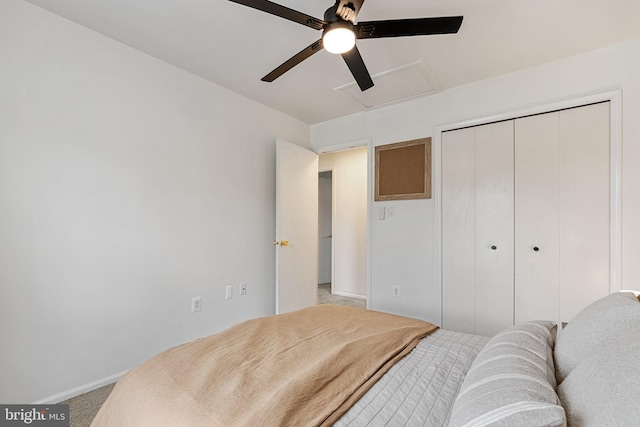 12821 Flagship Ave, Herndon, VA 20170 - bedroom with baseboards, a closet, carpet floors, ceiling fan, and attic access