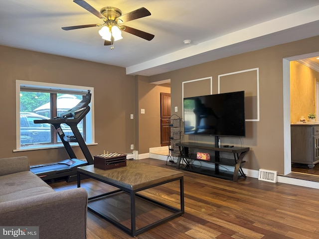 615 Bryn Mawr Ave, Penn Valley, PA 19072 - living area with wood finished floors, ceiling fan, and baseboards