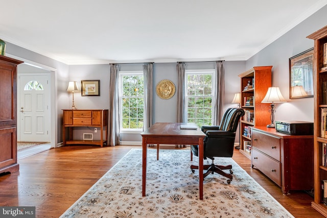 8412 Riverside Rd, Alexandria, VA 22308 - office area with wood finished floors, crown molding, and baseboards