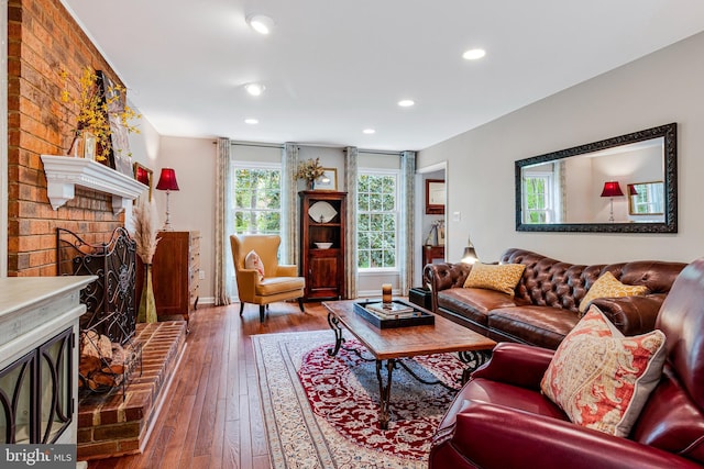 8412 Riverside Rd, Alexandria, VA 22308 - living area featuring a fireplace, hardwood / wood-style floors, recessed lighting, and baseboards