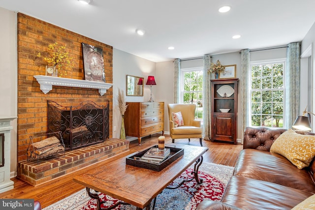 8412 Riverside Rd, Alexandria, VA 22308 - living room with a fireplace, hardwood / wood-style floors, and recessed lighting