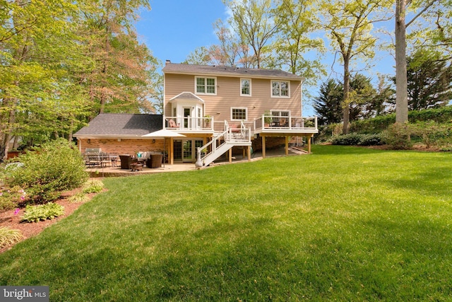 8412 Riverside Rd, Alexandria, VA 22308 - rear view of property featuring a deck, a chimney, french doors, a yard, and a patio area