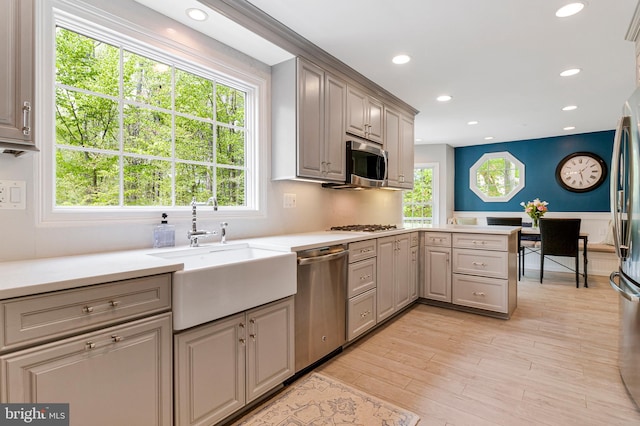 8412 Riverside Rd, Alexandria, VA 22308 - kitchen with appliances with stainless steel finishes, a sink, light countertops, recessed lighting, and gray cabinets