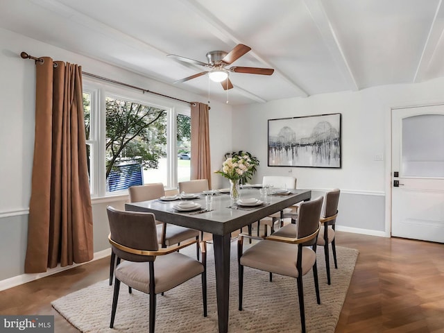 903 Burnt Crest Ln, Silver Spring, MD 20903 - dining room featuring a ceiling fan, beam ceiling, and baseboards