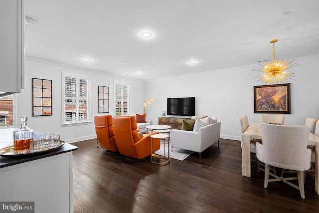 110 Commodore Ct, Philadelphia, PA 19146 - living room with ornamental molding, dark wood-style floors, recessed lighting, and baseboards