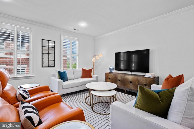 110 Commodore Ct, Philadelphia, PA 19146 - living room featuring crown molding, recessed lighting, and wood finished floors