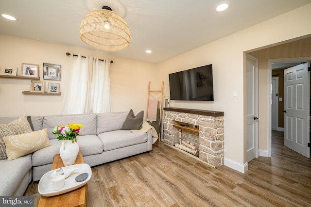 282 Eaton Ave, Hamilton, NJ 08619 - living room with wood finished floors, recessed lighting, baseboards, and a fireplace