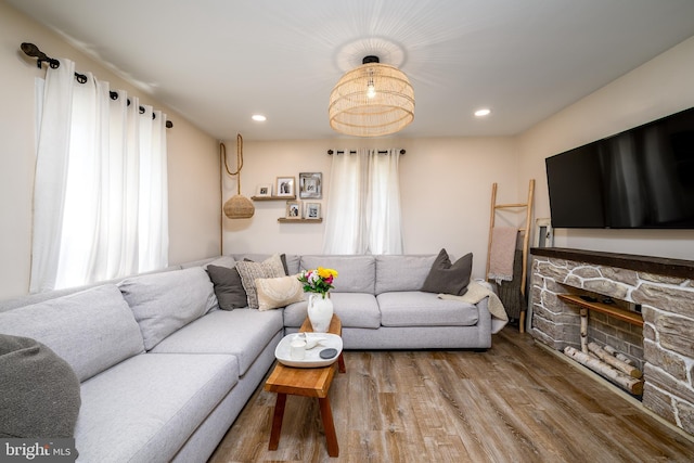 282 Eaton Ave, Hamilton, NJ 08619 - living area featuring wood finished floors, a fireplace, and recessed lighting