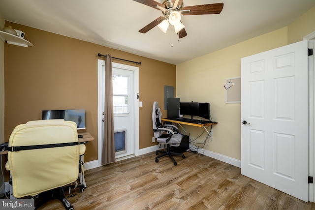 282 Eaton Ave, Hamilton, NJ 08619 - home office featuring wood finished floors, ceiling fan, and baseboards
