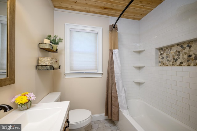 282 Eaton Ave, Hamilton, NJ 08619 - full bath with wooden ceiling, toilet, tile patterned flooring, shower / tub combo, and vanity