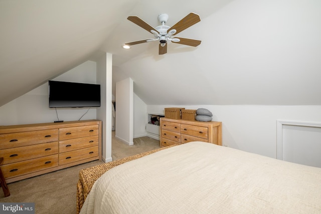 282 Eaton Ave, Hamilton, NJ 08619 - bedroom featuring light carpet, vaulted ceiling, and a ceiling fan
