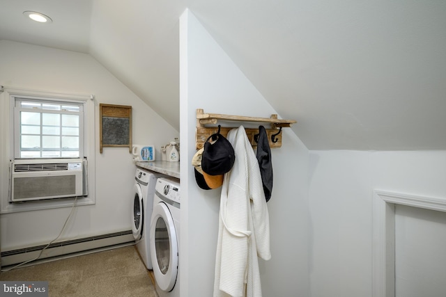 282 Eaton Ave, Hamilton, NJ 08619 - washroom featuring washer and dryer, a baseboard heating unit, carpet floors, cooling unit, and recessed lighting