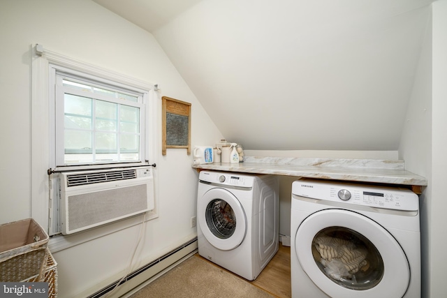 282 Eaton Ave, Hamilton, NJ 08619 - washroom with washer and clothes dryer, a baseboard radiator, and cooling unit