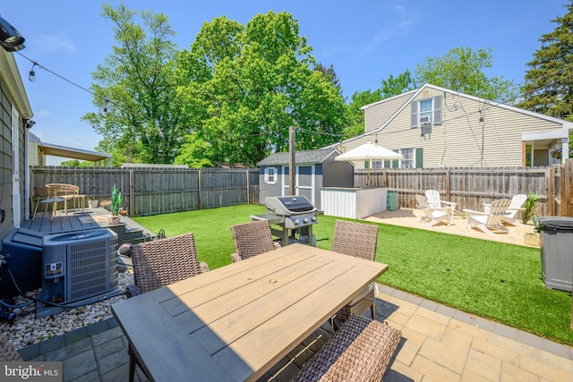 282 Eaton Ave, Hamilton, NJ 08619 - view of patio / terrace featuring outdoor dining area, central air condition unit, area for grilling, and an outdoor structure