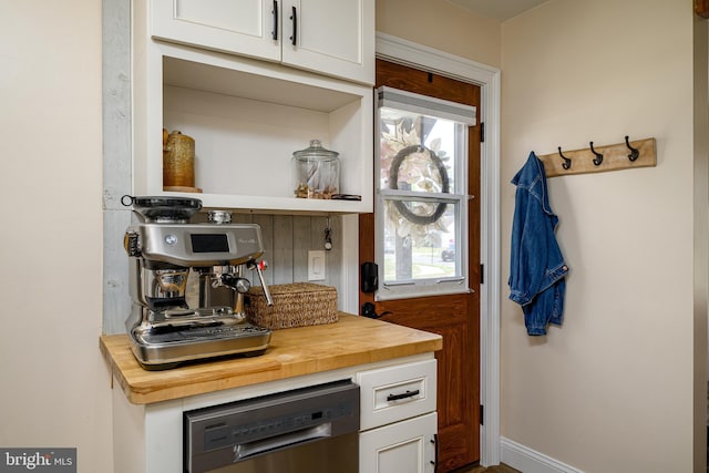 282 Eaton Ave, Hamilton, NJ 08619 - kitchen featuring butcher block countertops, dishwasher, and white cabinetry