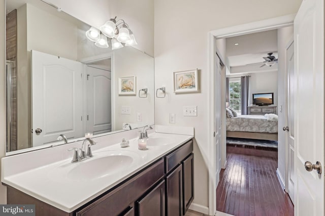 365 Pennycress Rd, Allentown, PA 18104 - ensuite bathroom with ceiling fan, wood-type flooring, double vanity, and baseboards