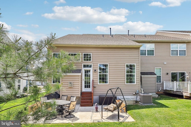 365 Pennycress Rd, Allentown, PA 18104 - back of property featuring entry steps, cooling unit, a yard, and a patio area
