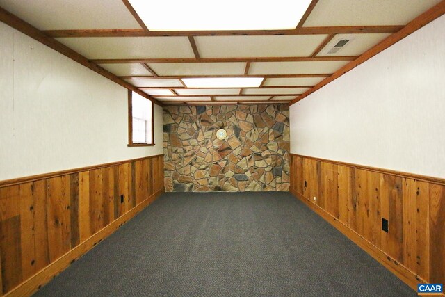 1024 Cottonwood Rd, Charlottesville, VA 22901 - carpeted empty room featuring a wainscoted wall and wood walls