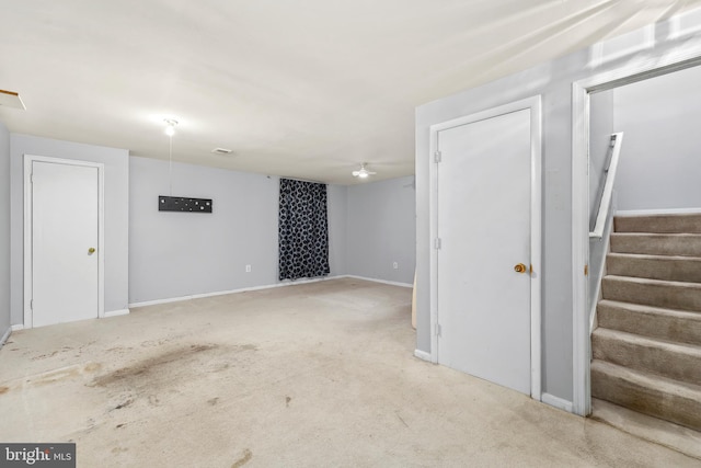 4439 Starling Ct, Woodbridge, VA 22193 - basement featuring stairway, baseboards, and carpet floors