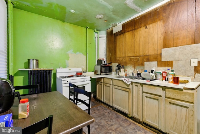 1625 6th St NW, Washington, DC 20001 - kitchen with stainless steel microwave, white range with gas stovetop, a sink, and light countertops