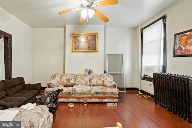 1625 6th St NW, Washington, DC 20001 - living room with radiator, ceiling fan, hardwood / wood-style flooring, and baseboards