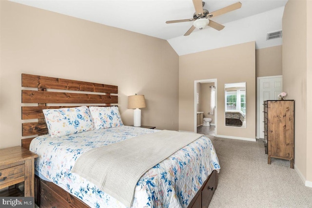 105 Bachtell Cir, Smithsburg, MD 21783 - bedroom featuring baseboards, carpet flooring, lofted ceiling, ensuite bath, and ceiling fan