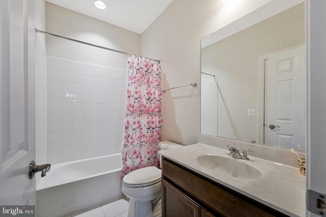 42506 Black Talon Ct, Leesburg, VA 20176 - full bathroom with toilet, vanity, shower / bath combo, and tile patterned floors