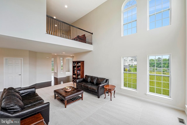 42506 Black Talon Ct, Leesburg, VA 20176 - living area featuring a towering ceiling and baseboards
