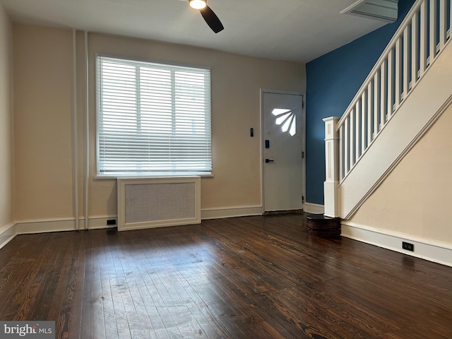 3406 Richmond St, Philadelphia, PA 19134 - foyer with radiator, a ceiling fan, hardwood / wood-style flooring, and stairway