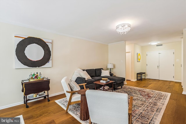 4100 Cathedral Ave NW Unit 818, Washington, DC 20016 - living room featuring wood finished floors, baseboards, and ornamental molding
