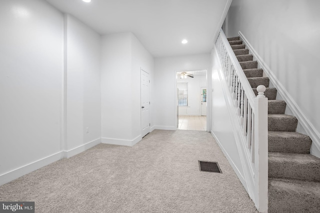 2717 Mosher St, Baltimore, MD 21216 - stairs with carpet flooring, recessed lighting, a ceiling fan, and baseboards
