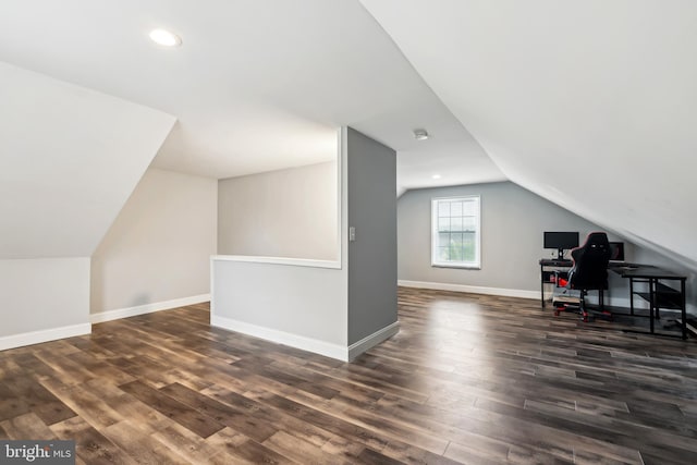 321 Taft St, Bristol, PA 19007 - bonus room featuring vaulted ceiling, dark wood-type flooring, baseboards, and recessed lighting