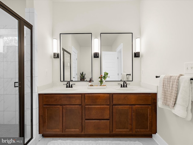 525 Leftwich Ln Unit 78, Annapolis, MD 21401 - bathroom featuring a stall shower, double vanity, and marble look tiles