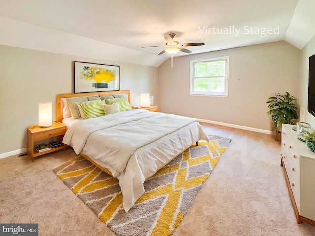 112 Hemlock Dr, Williamstown, NJ 08094 - carpeted bedroom with lofted ceiling, baseboards, and a ceiling fan