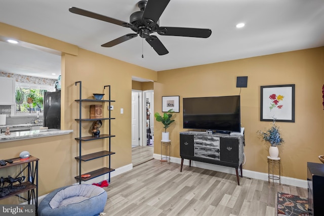 449 7th Ave, Lindenwold, NJ 08021 - living area featuring light wood finished floors, ceiling fan, baseboards, and recessed lighting