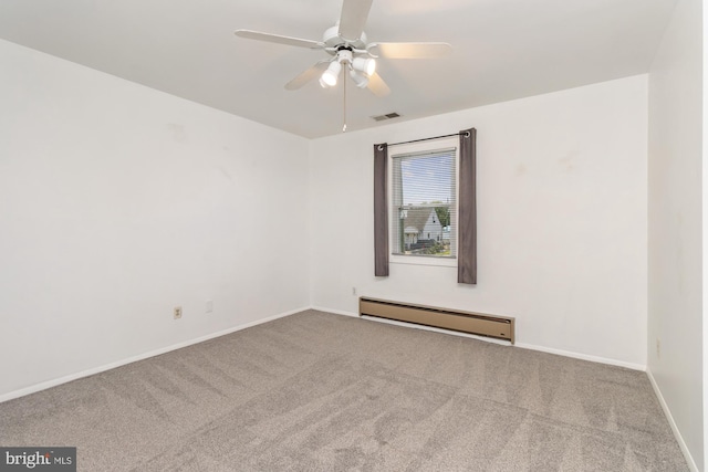 3135 Sollers Point Rd, Baltimore, MD 21222 - carpeted empty room with a baseboard radiator, ceiling fan, and baseboards