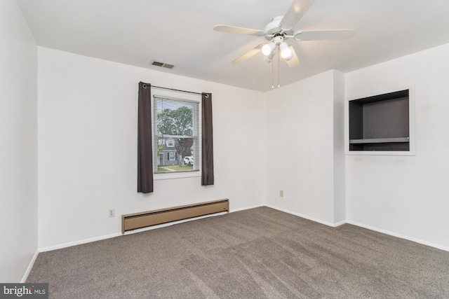 3135 Sollers Point Rd, Baltimore, MD 21222 - carpeted spare room featuring a baseboard radiator, ceiling fan, and baseboards