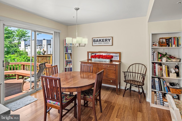 dining room featuring a chandelier and wood finished floors