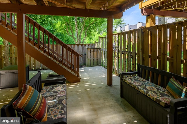view of patio / terrace with stairway