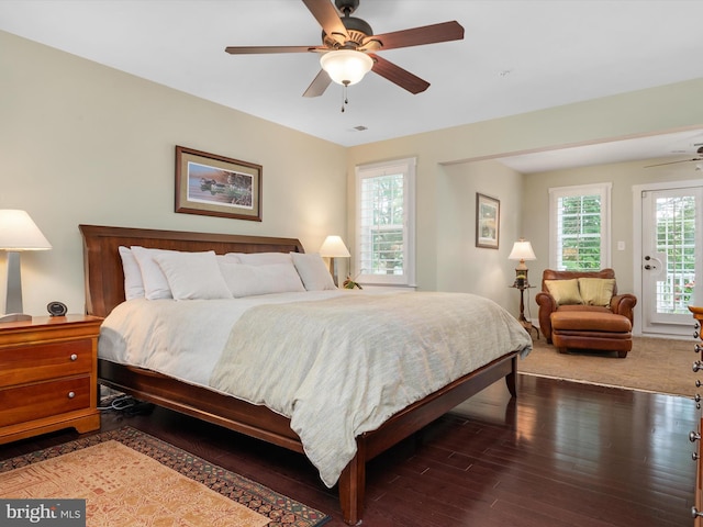 816 Bay Ridge Ave, Annapolis, MD 21403 - bedroom with wood finished floors, access to outside, and a ceiling fan