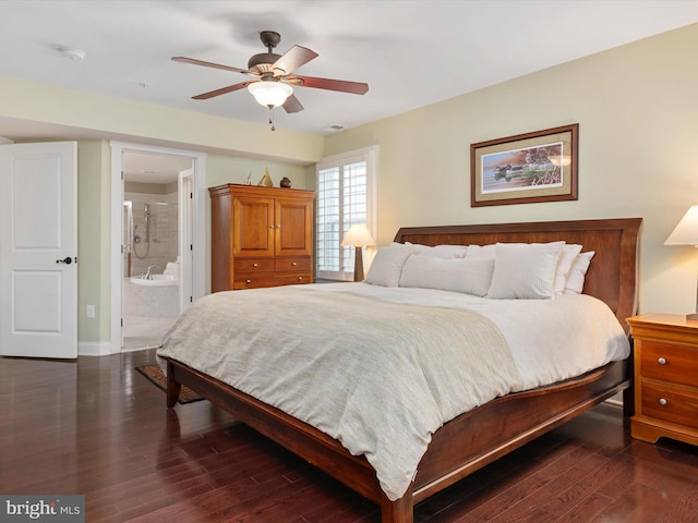 816 Bay Ridge Ave, Annapolis, MD 21403 - bedroom with wood finished floors, ensuite bathroom, baseboards, and a ceiling fan