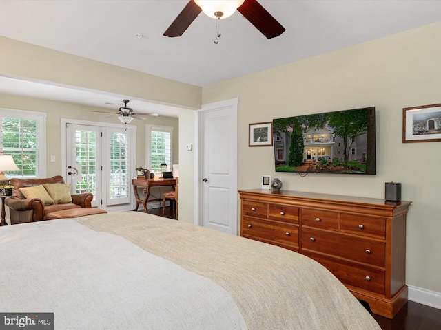 816 Bay Ridge Ave, Annapolis, MD 21403 - bedroom featuring access to outside, baseboards, ceiling fan, and dark wood-style floors