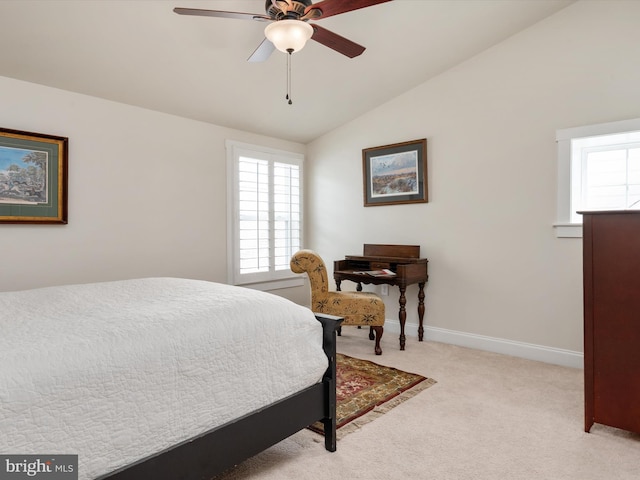 816 Bay Ridge Ave, Annapolis, MD 21403 - bedroom with light colored carpet, lofted ceiling, baseboards, and ceiling fan