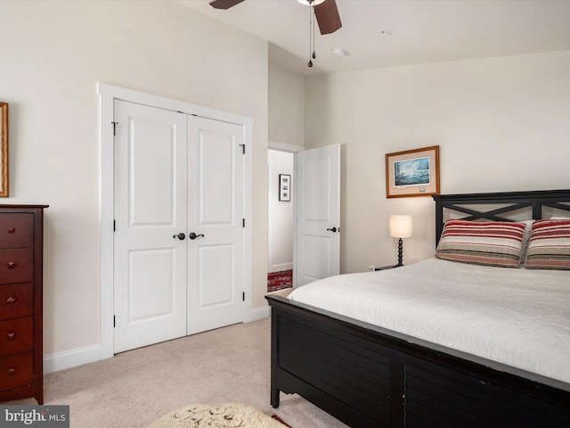 816 Bay Ridge Ave, Annapolis, MD 21403 - bedroom with light carpet, baseboards, a closet, and ceiling fan