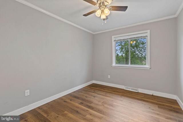1604 Old New Windsor Rd, New Windsor, MD 21776 - empty room featuring baseboards, ornamental molding, wood finished floors, and a ceiling fan